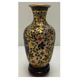 Vintage Chinese Floral Cloisonne Enameled Vase  With Stand 7"