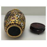 Vintage Chinese Floral Cloisonne Enameled Vase  With Stand 7"