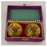 Very Old Chinese Jade ? Qiqong Balls Set With Samuri With Tiger In Original Box