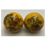 Very Old Chinese Jade ? Qiqong Balls Set With Samuri With Tiger In Original Box
