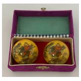 Very Old Chinese Jade ? Qiqong Balls Set With Samuri With Tiger In Original Box