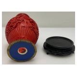 Vintage Chinese Cinnabar Red Lacquer Vase On Stand 7"