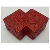 Vintage Unique Mid-Century Red Chinese Cinnabar Lacquered Box 2 1/4" x 4 1/2" x 6 1/2"