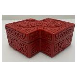 Vintage Unique Mid-Century Red Chinese Cinnabar Lacquered Box 2 1/4" x 4 1/2" x 6 1/2"