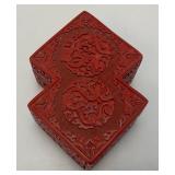 Vintage Unique Mid-Century Red Chinese Cinnabar Lacquered Box 2 1/4" x 4 1/2" x 6 1/2"