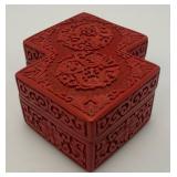 Vintage Unique Mid-Century Red Chinese Cinnabar Lacquered Box 2 1/4" x 4 1/2" x 6 1/2"