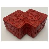 Vintage Unique Mid-Century Red Chinese Cinnabar Lacquered Box 2 1/4" x 4 1/2" x 6 1/2"