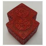 Vintage Unique Mid-Century Red Chinese Cinnabar Lacquered Box 2 1/4" x 4 1/2" x 6 1/2"