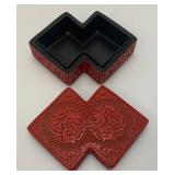 Vintage Unique Mid-Century Red Chinese Cinnabar Lacquered Box 2 1/4" x 4 1/2" x 6 1/2"