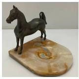 Vintage Bronze Horse And Onyx Ashtray 7" x 7 3/4" x 8 1/4"