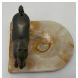 Vintage Bronze Horse And Onyx Ashtray 7" x 7 3/4" x 8 1/4"