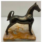 Vintage Bronze Horse And Onyx Ashtray 7" x 7 3/4" x 8 1/4"