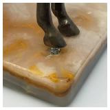 Vintage Bronze Horse And Onyx Ashtray 7" x 7 3/4" x 8 1/4"