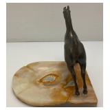 Vintage Bronze Horse And Onyx Ashtray 7" x 7 3/4" x 8 1/4"