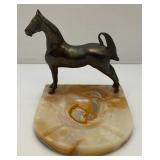 Vintage Bronze Horse And Onyx Ashtray 7" x 7 3/4" x 8 1/4"