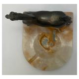 Vintage Bronze Horse And Onyx Ashtray 7" x 7 3/4" x 8 1/4"