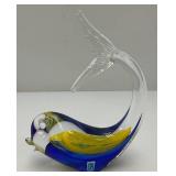 Vintage Johanfors Sweden Hand blown Dolphin Sculpture 5" x 6 1/2"  With label