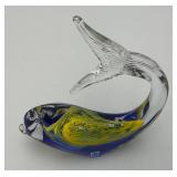 Vintage Johanfors Sweden Hand blown Dolphin Sculpture 5" x 6 1/2"  With label