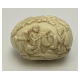 Vintage Ivory Colored Hand Carved Oriental Themed Egg 1 1/2" x 2 1/2"