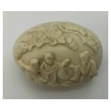 Vintage Ivory Colored Hand Carved Oriental Themed Egg 1 1/2" x 2 1/2"