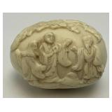 Vintage Ivory Colored Hand Carved Oriental Themed Egg 1 1/2" x 2 1/2"