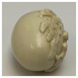 Vintage Ivory Colored Hand Carved Oriental Themed Egg 1 1/2" x 2 1/2"