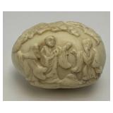 Vintage Ivory Colored Hand Carved Oriental Themed Egg 1 1/2" x 2 1/2"