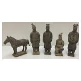 Misc. Collectible Terracotta Chinese Warriors And Horse (Has Repaired Ear And One Warrior Has Missing Hair piece (Most Are 8")