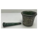Miniature Vintage Greek Themed Mortar & Pestle 3" x 3 1/2"