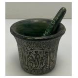 Miniature Vintage Greek Themed Mortar & Pestle 3" x 3 1/2"