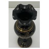 Vintage Elegant Black And Brass Etched Vase 9 1/2" And Covered Dish 5"