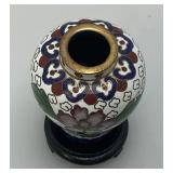 2" Miniature Vintage Chinese Cloisonne Vase With Base