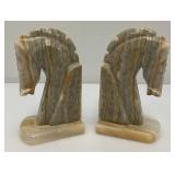 Vintage Set Of Trojan Horse Head Bookends Carved From Onyx 6 1/4" Tall