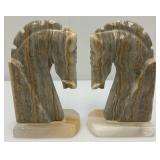 Vintage Set Of Trojan Horse Head Bookends Carved From Onyx 6 1/4" Tall