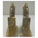 Vintage Set Of Trojan Horse Head Bookends Carved From Onyx 6 1/4" Tall