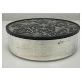 Vintage Oneida Silver Plated Trinket Box Black Bakelite Lid With Bird Inlay 6 1/4"