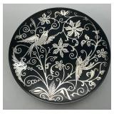 Vintage Oneida Silver Plated Trinket Box Black Bakelite Lid With Bird Inlay 6 1/4"