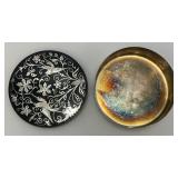 Vintage Oneida Silver Plated Trinket Box Black Bakelite Lid With Bird Inlay 6 1/4"