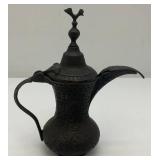 Very Heavy Miniature Etched Turkish Style Brass Teapot 7"