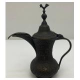 Very Heavy Miniature Etched Turkish Style Brass Teapot 7"