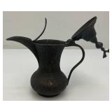 Very Heavy Miniature Etched Turkish Style Brass Teapot 7"
