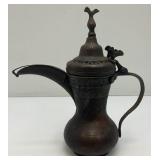 Vintage Etched Brass Turkish Style Teapot 9 1/2"