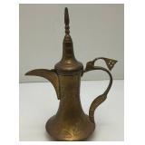 Vintage Etched Brass Turkish Style Teapot 9" (Needs Repair) 5 1/2" Teapot & Incense Burner 3"