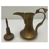 Vintage Etched Brass Turkish Style Teapot 9" (Needs Repair) 5 1/2" Teapot & Incense Burner 3"