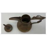Vintage Etched Brass Turkish Style Teapot 9" (Needs Repair) 5 1/2" Teapot & Incense Burner 3"