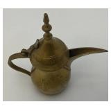 Vintage Etched Brass Turkish Style Teapot 9" (Needs Repair) 5 1/2" Teapot & Incense Burner 3"