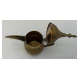 Vintage Etched Brass Turkish Style Teapot 9" (Needs Repair) 5 1/2" Teapot & Incense Burner 3"