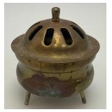 Vintage Etched Brass Turkish Style Teapot 9" (Needs Repair) 5 1/2" Teapot & Incense Burner 3"