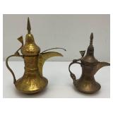 Two Vintage Etched Brass Turkish Style Teapots 6" & 7"