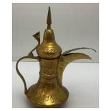 Two Vintage Etched Brass Turkish Style Teapots 6" & 7"